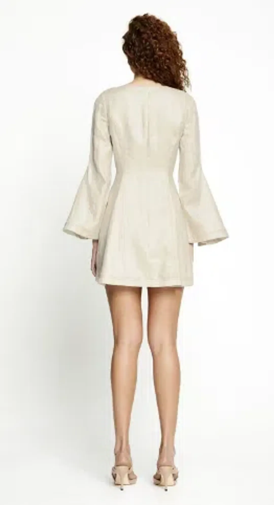 Alice McCall Lost Together Linen Bell Flared Sleeves Mini Dress in Oatmeal Size 10 for rent on The Volte - main image