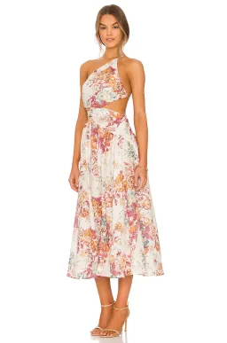 Zimmermann Pattie Cutout Open Back Linen Midi Dress in Cream Floral Size 0 for rent on The Volte - image 4