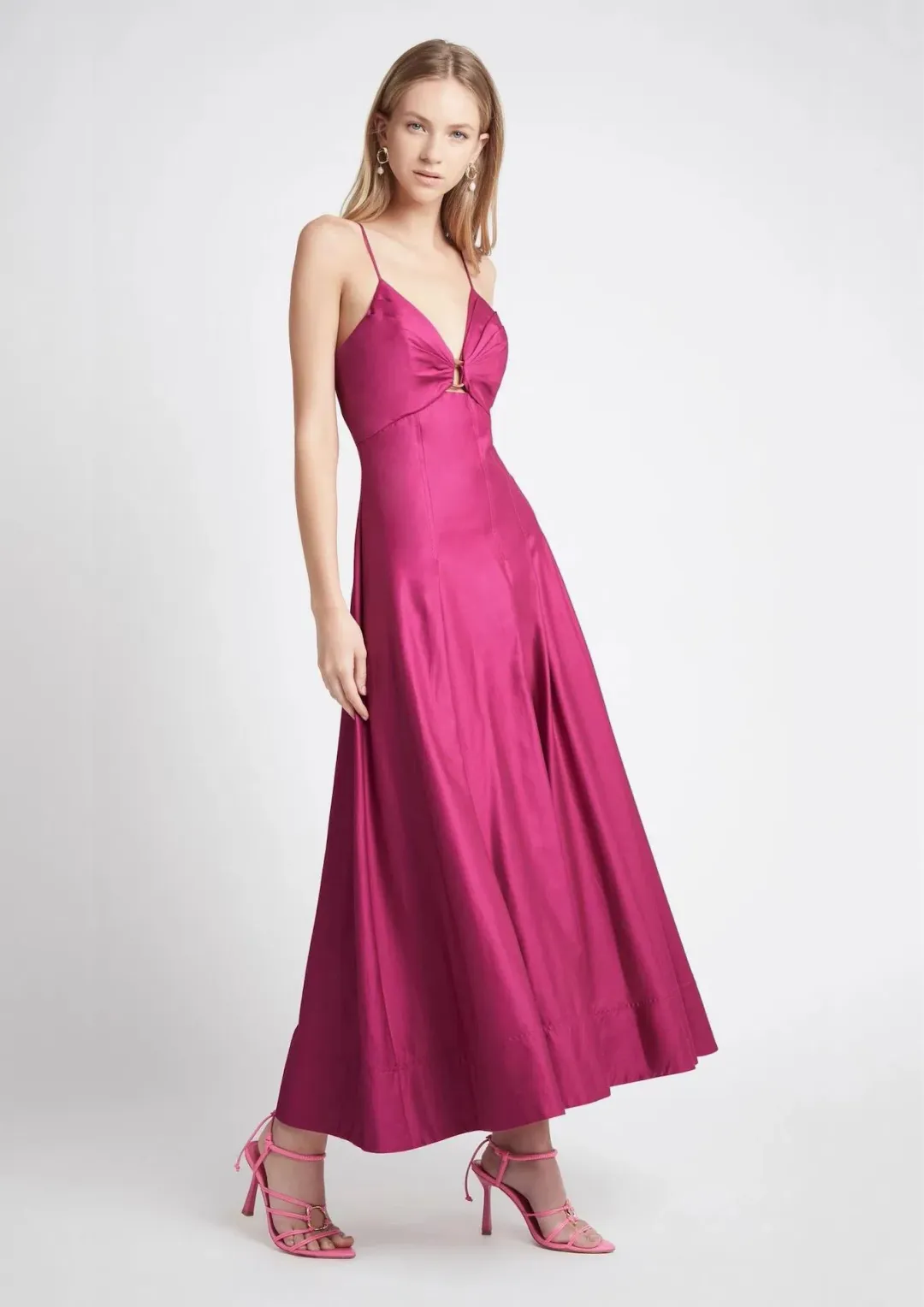 Aje Solstice Strappy Ring Midi Dress Fuchsia Pink Size 10 for rent on The Volte - main image