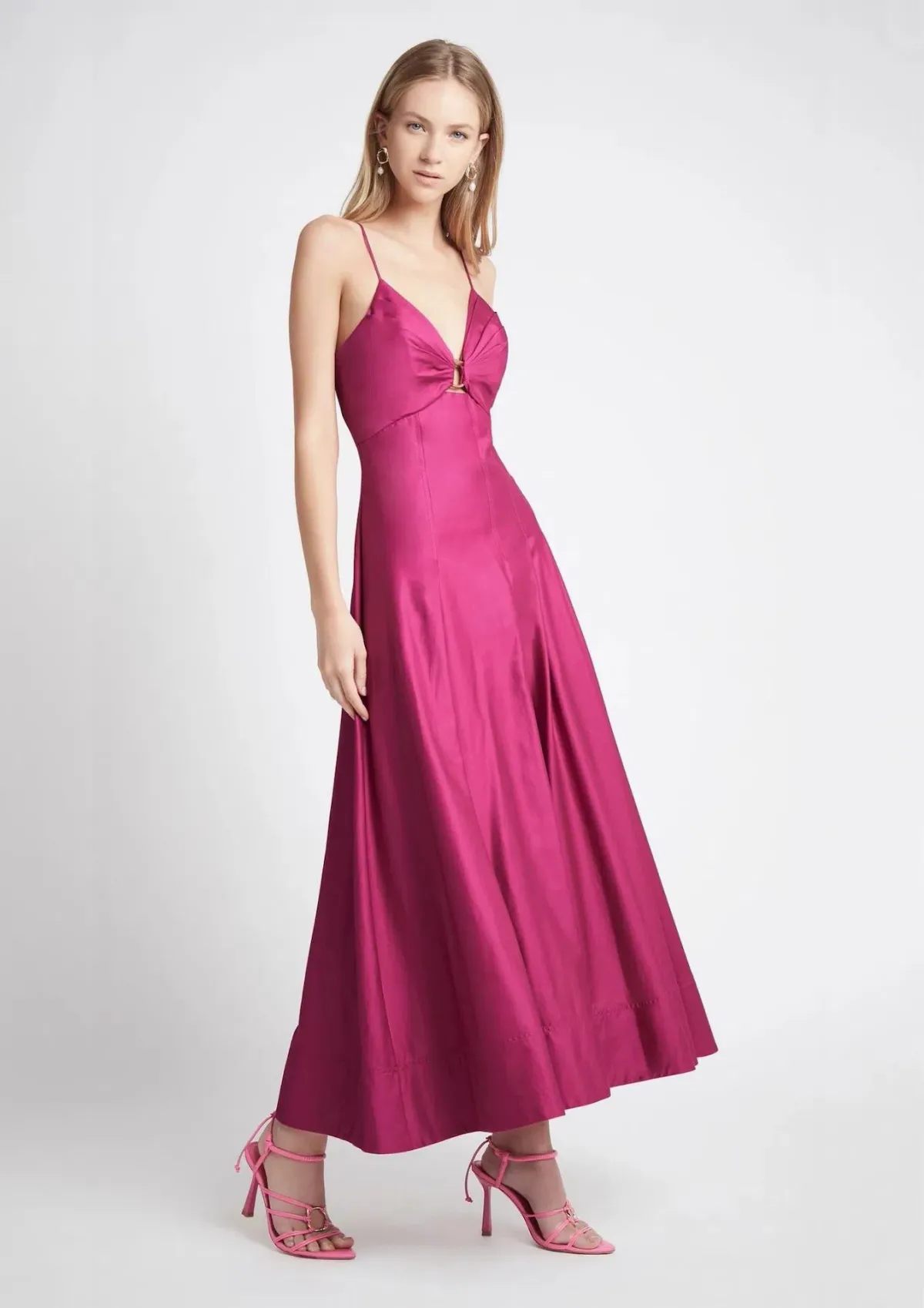 Aje Solstice Strappy Ring Midi Dress Fuchsia Pink Size 10 for rent on The Volte - main image