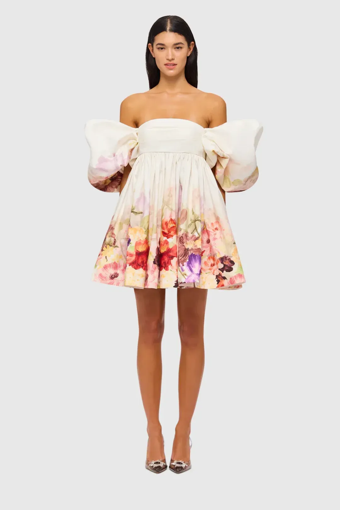 Leo Lin Eloise Puff Sleeve Mini Dress Cascade Floral Print Size 12 for rent on The Volte - main image