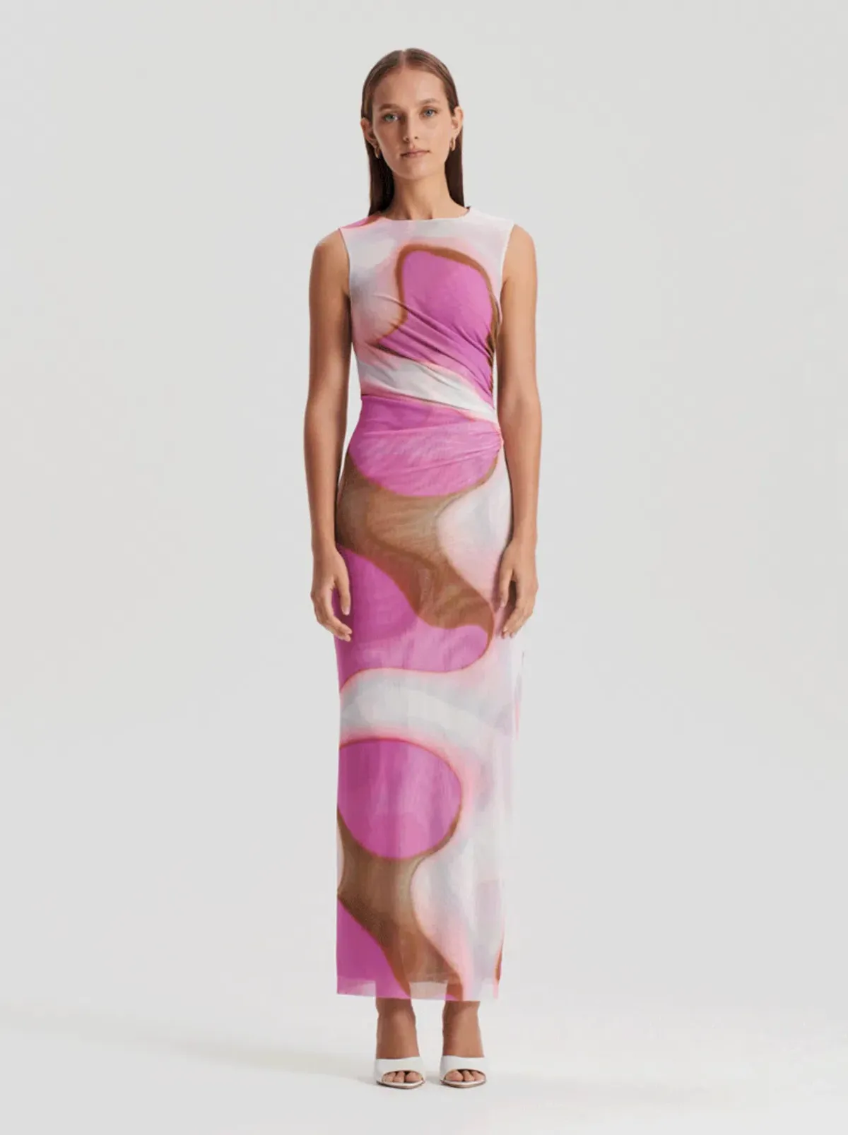 Scanlan Theodore Italian Watercolour Print Dress Pink Tan Size 6 for rent on The Volte - main image