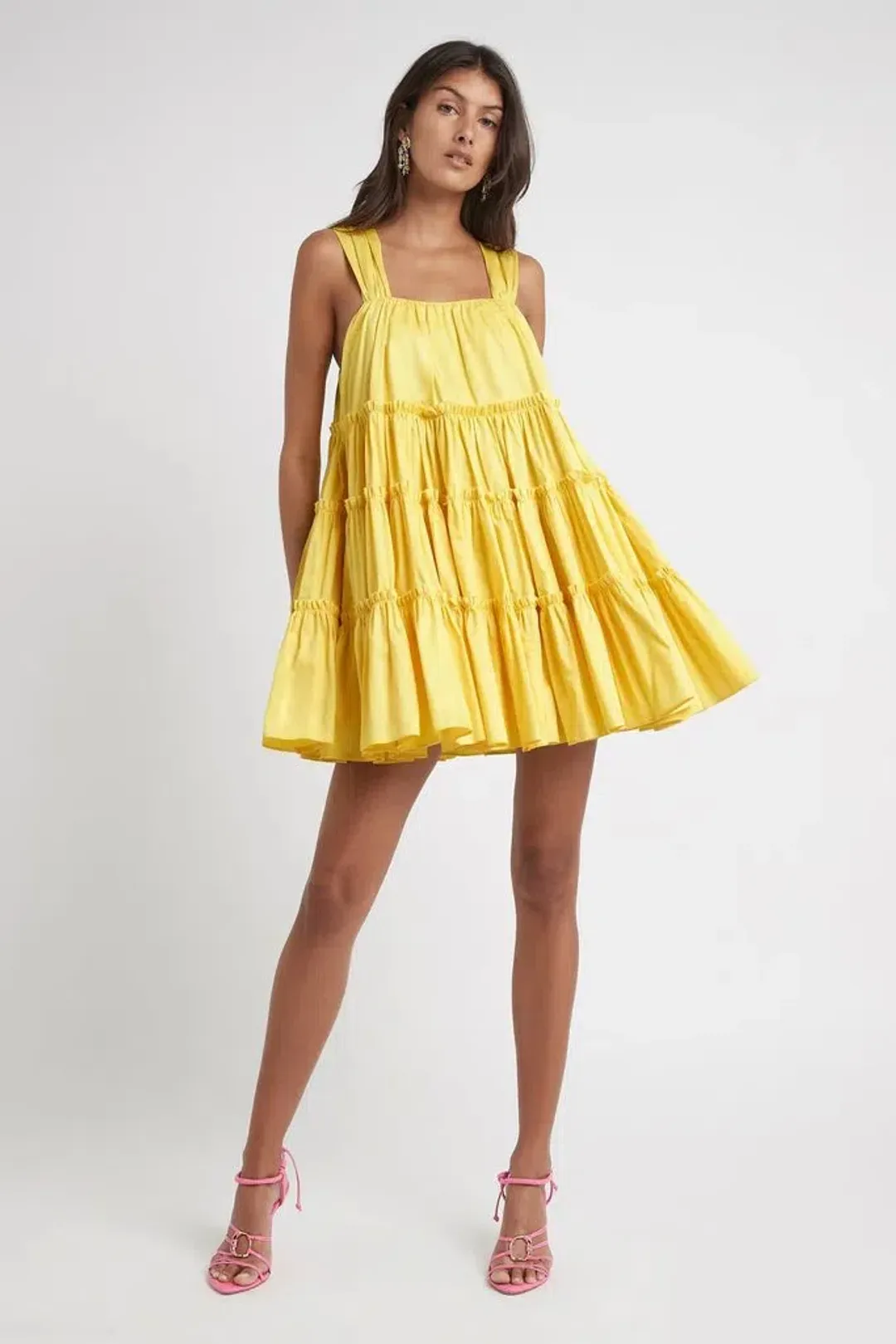 Aje Solstice Tiered Mini Dress Yellow Size 8 for rent on The Volte - main image