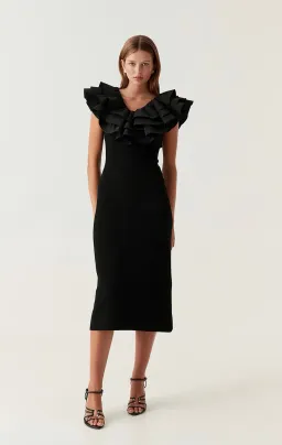 Aje Transcendent Ruffle Midi Dress Black Size 8 for rent on The Volte - image 1