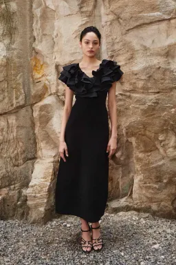 Aje Transcendent Ruffle Midi Dress Black Size 8 for rent on The Volte - image 2