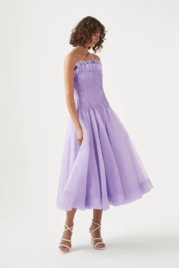 Aje Horizon Pintucked Midi Dress Lilac Size 10 for rent on The Volte - image 2