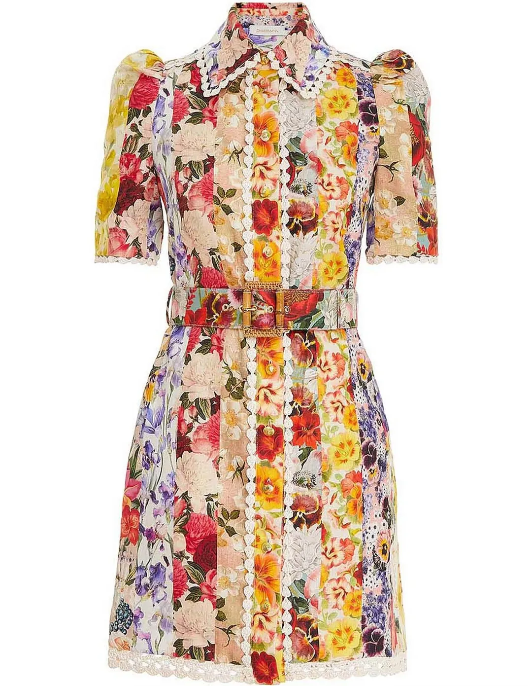 Zimmerman Wonderland Mini Shirt Dress in Spliced Stripe Floral Size 2 / AU 12 for rent on The Volte - main image