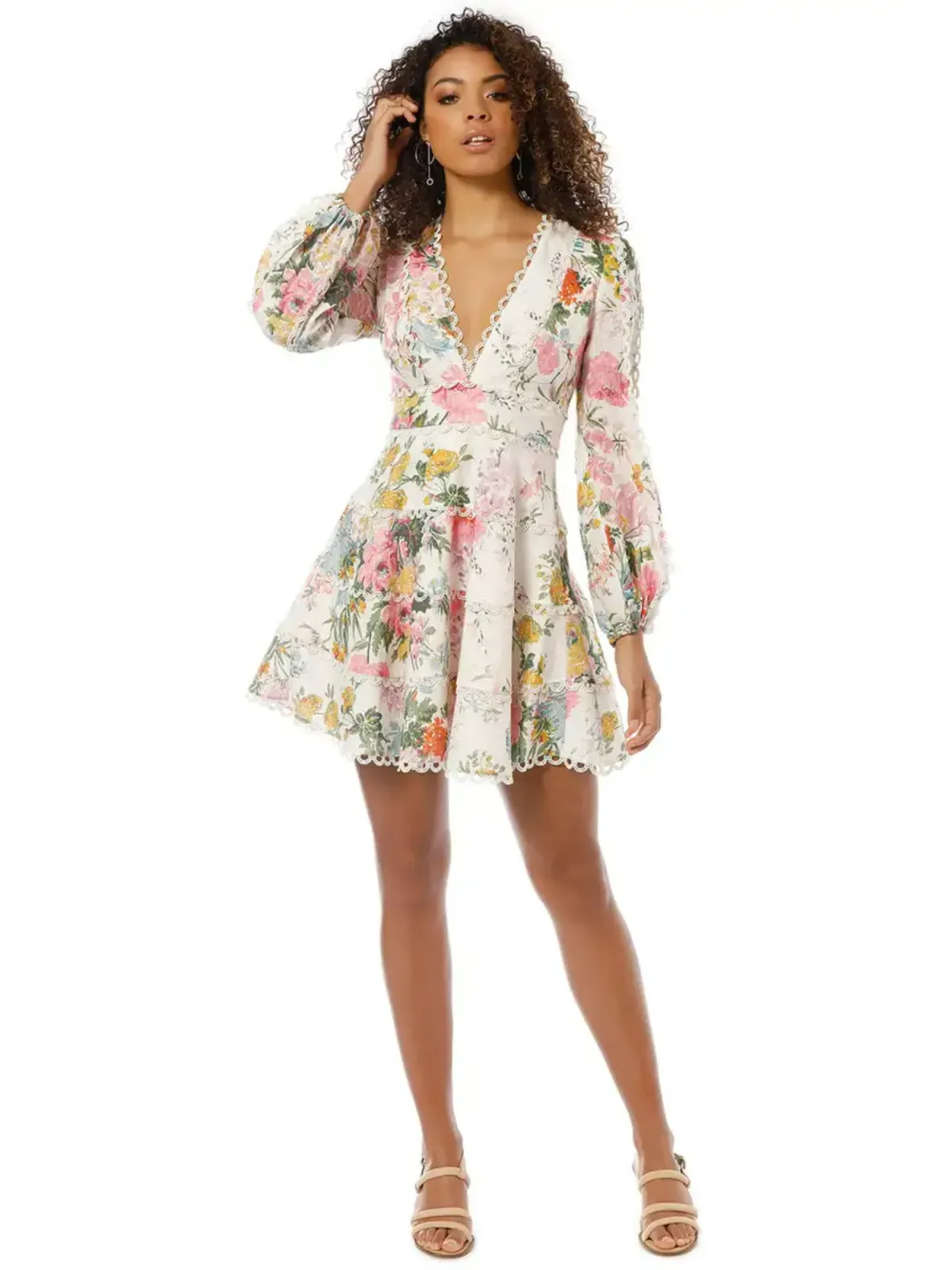 Zimmermann Heathers Flounce Short Dress Floral Print Size 1 / AU 10 for rent on The Volte - main image