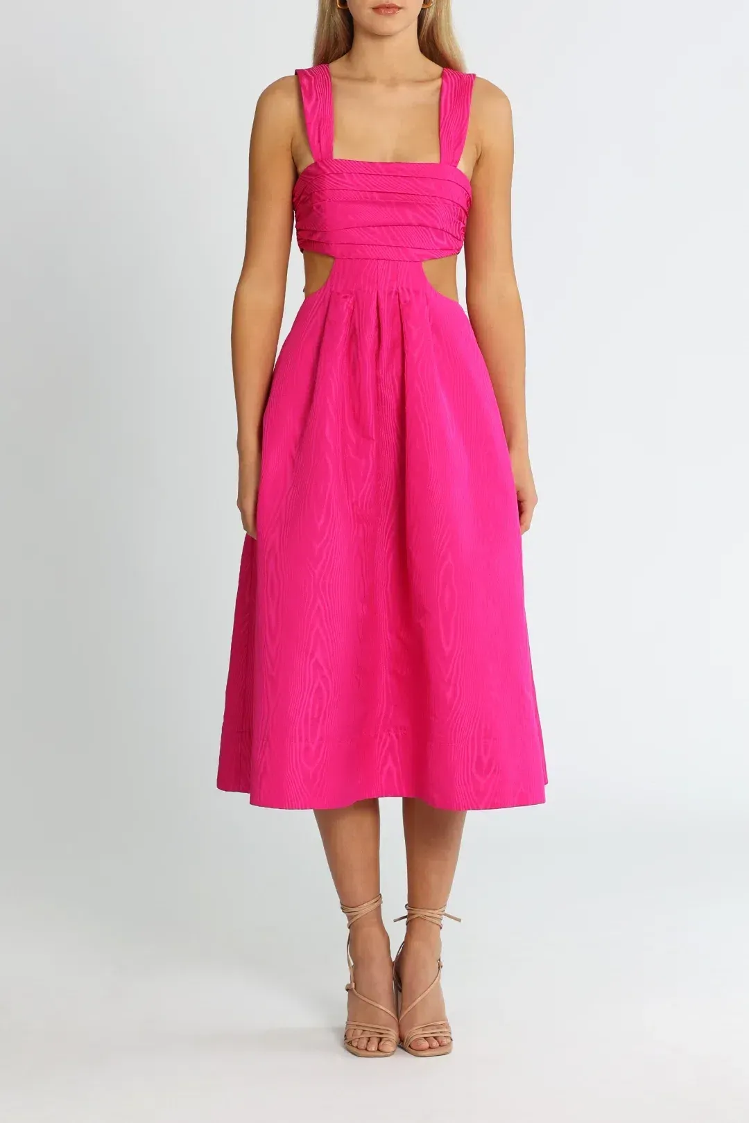 Rebecca Vallance Frenchy Cut Out Midi Dress in Pink Size 6 for rent on The Volte - main image