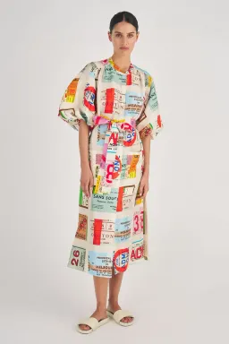 Oroton Ticket Print Silk Shirt Midi Dress Multi Size 12  for rent on The Volte - image 1