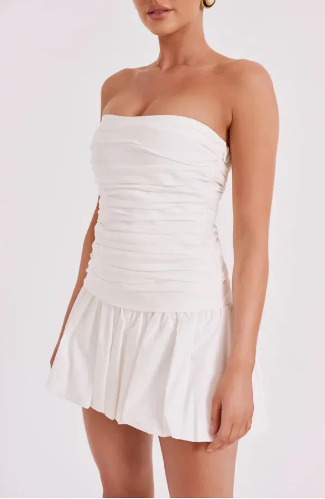 MESHKI FRAN Ruched Cotton Mini Dress - White - Size XS / AU 6 for rent on The Volte - main image