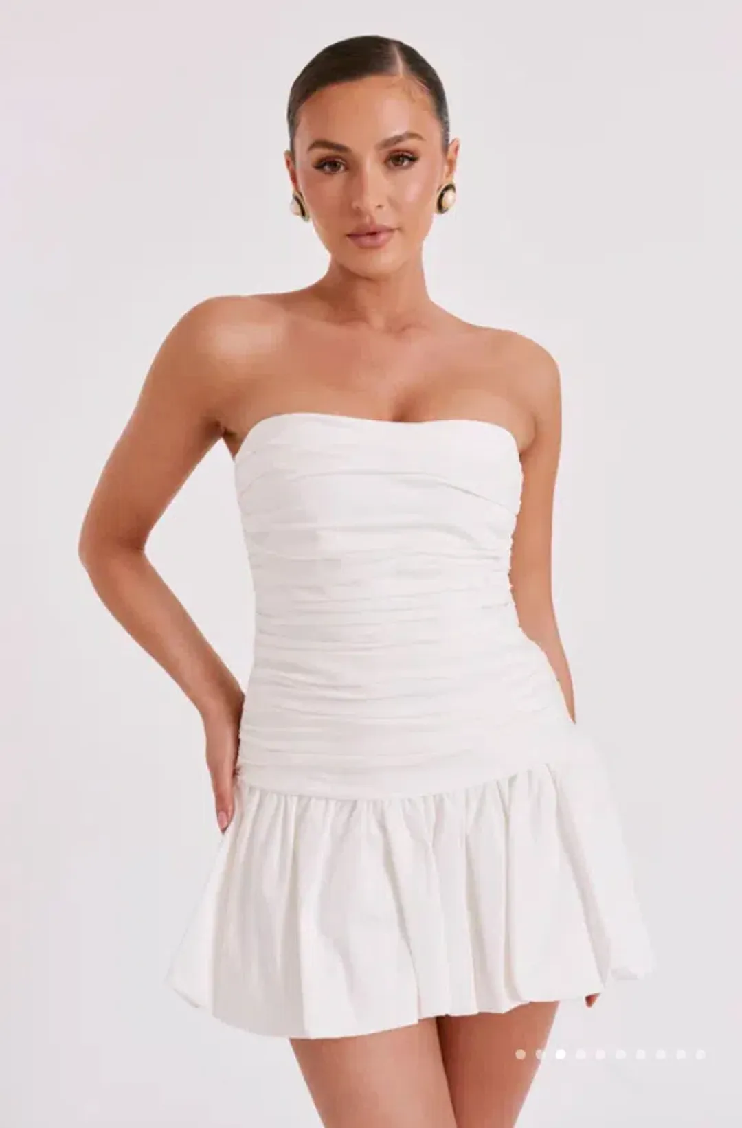 MESHKI FRAN Ruched Cotton Mini Dress - White - Size XS / AU 6 for rent on The Volte - main image