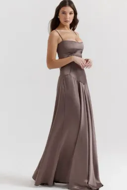 House Of CB Anabella Lace Up Corset Silk Maxi Dress Smoke In Size S/Au 8  for rent on The Volte - image 2
