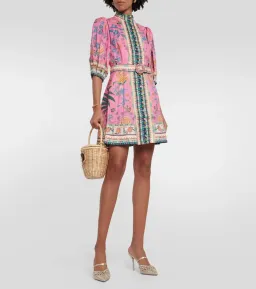Zimmermann Ginger Buttoned Mini Dress in Pink Multi Size 2 for rent on The Volte - image 1