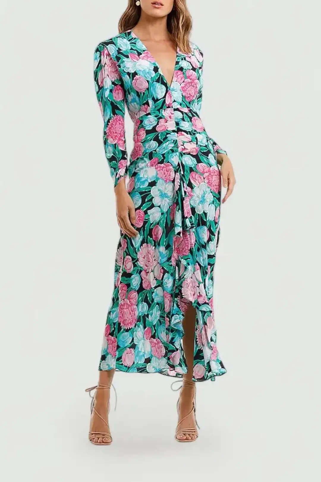 Rixo London Paloma Tulip Floral Maxi Dress Multi Floral Size 8 for rent on The Volte - main image