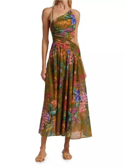 Zimmermann Tropicana Asymmetric Dress Khaki Floral Size 1 / AU 10 for rent on The Volte - image 1