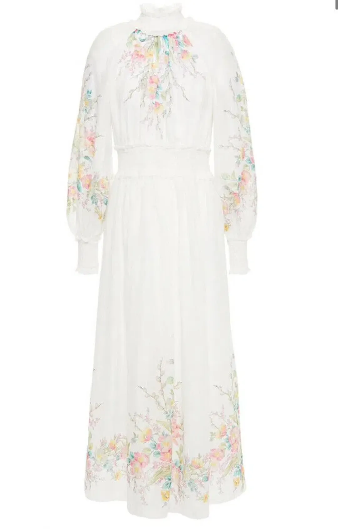 Zimmermann Zinnia Shirred Waist Long Dress Floral Size 2 / AU 12  for rent on The Volte - main image