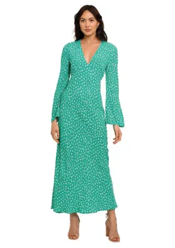 Rixo London Arielle Flared Sleeve Midi Dress Green Floral Size 8 for rent on The Volte - image 1