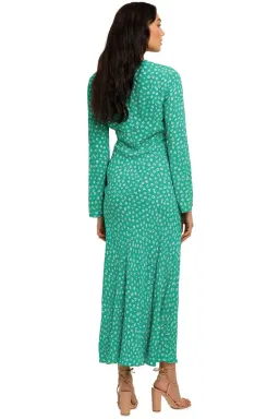 Rixo London Arielle Flared Sleeve Midi Dress Green Floral Size 8 for rent on The Volte - image 3