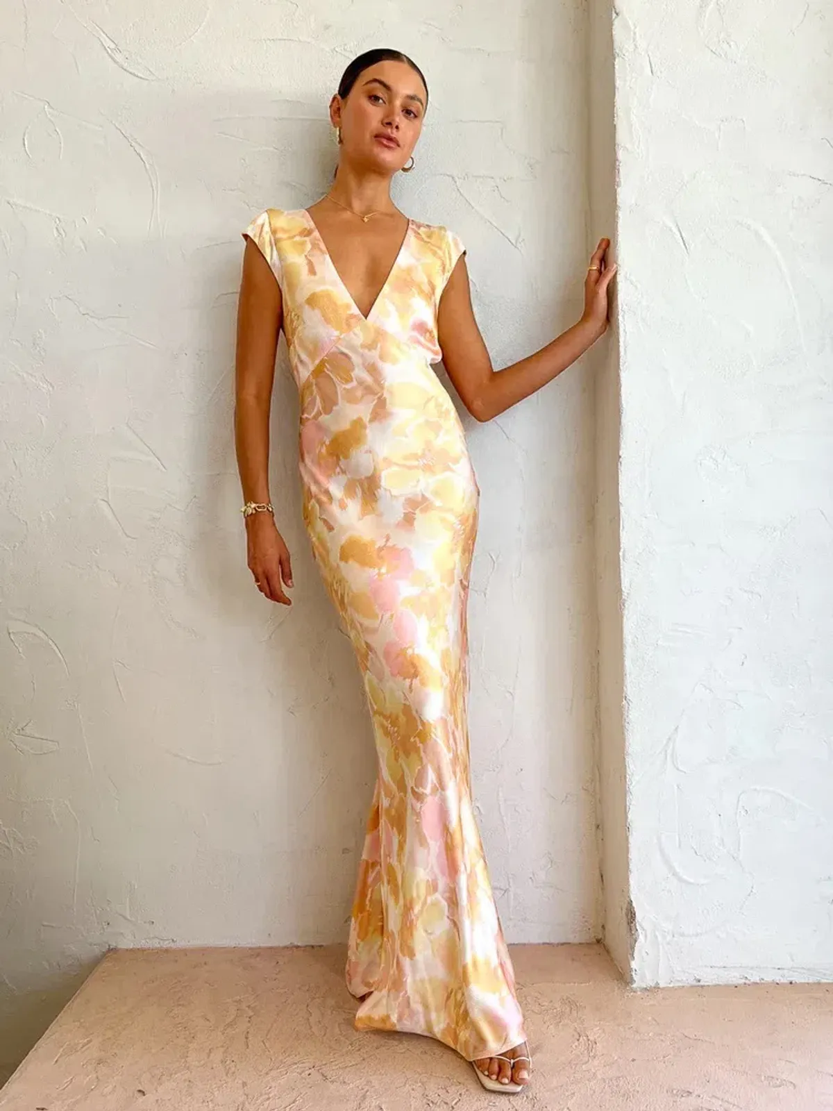 Bec & Bridge Indi V Maxi Dress Floral Haze Size AU 8 for rent on The Volte - main image