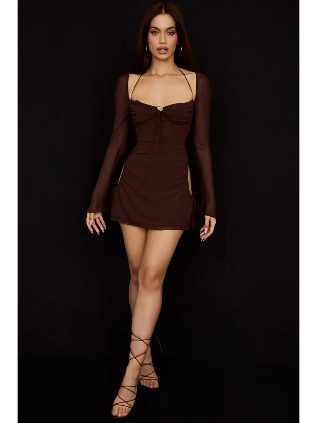 House Of CB Chiffon Dress in Chocolate Brown Size Small / AU 8 for rent on The Volte - main image