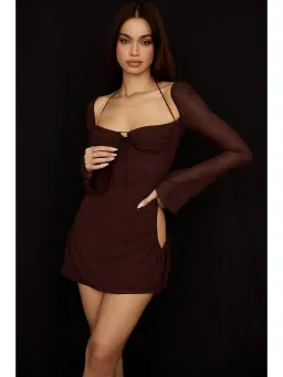 House Of CB Chiffon Dress in Chocolate Brown Size Small / AU 8 for rent on The Volte - image 2