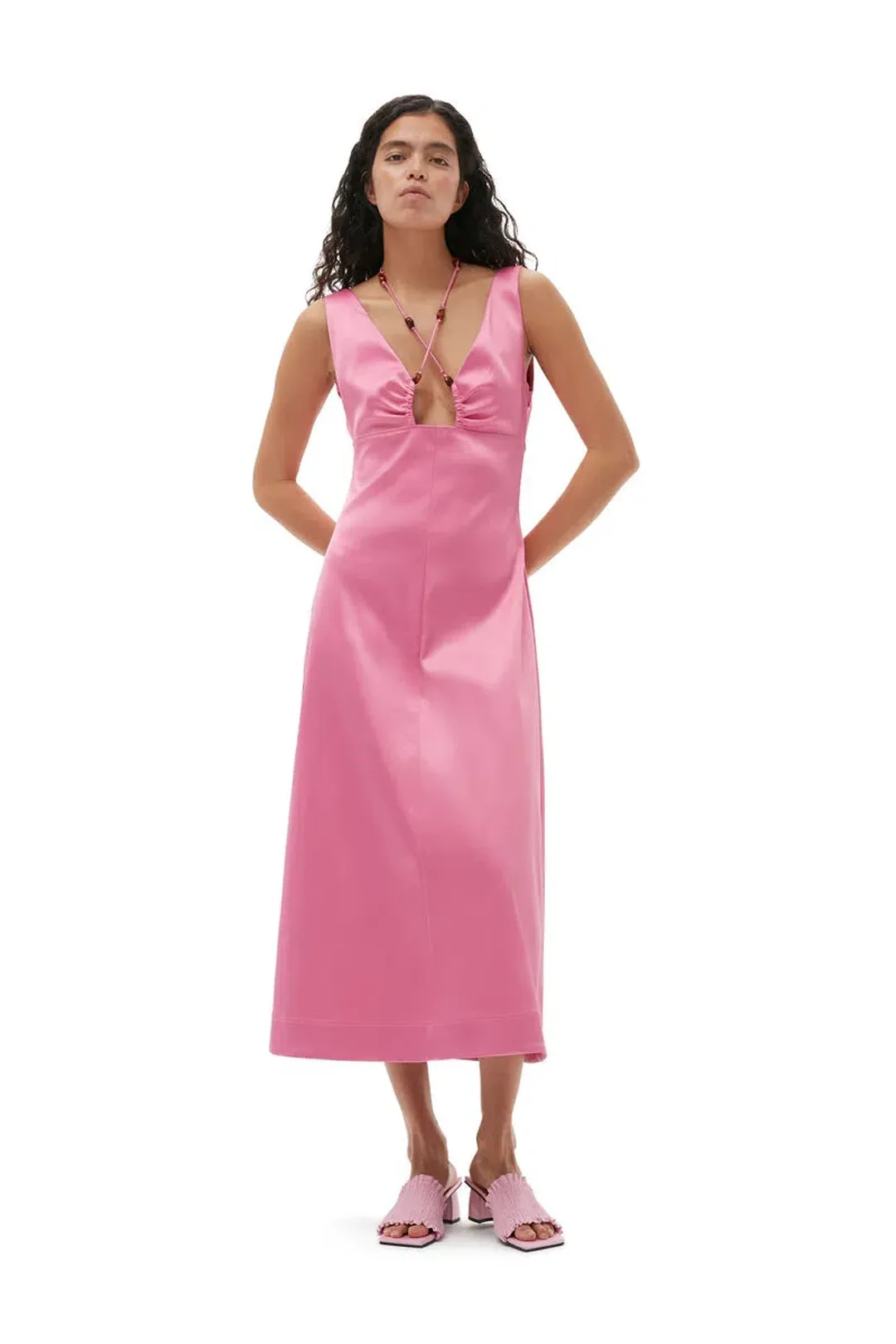 Ganni Double Satin Halter neck Dress Wild Orchard Size 8  for rent on The Volte - main image