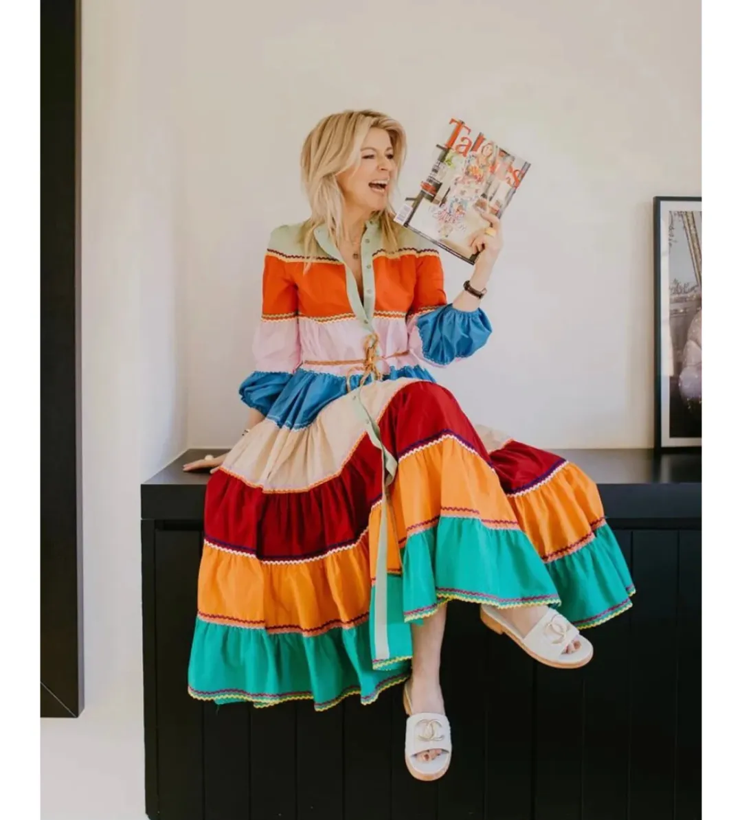Zimmermann Riders Multi Tiered Dress In Multi Stripe Size 8 for rent on The Volte - main image