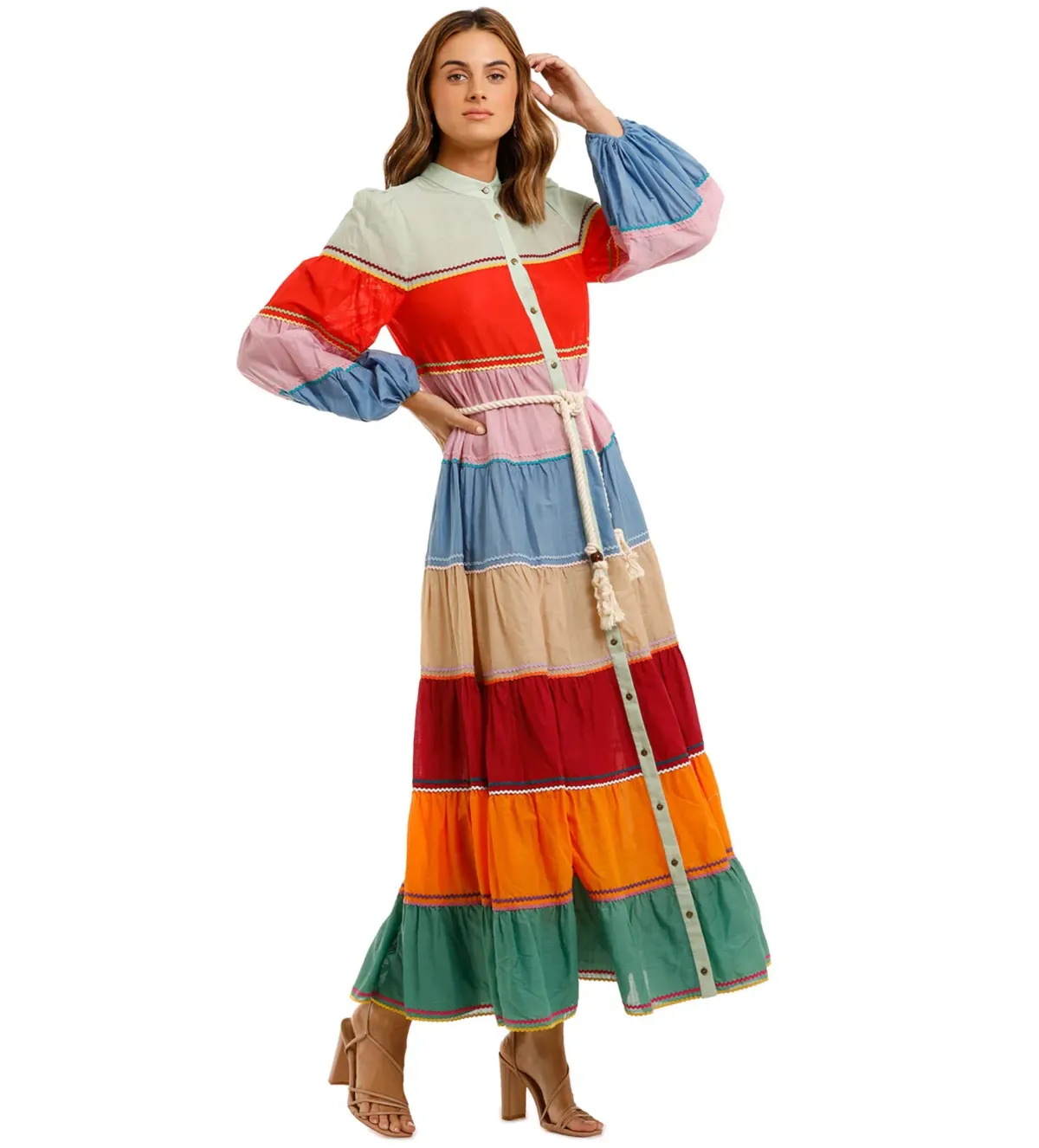 Zimmermann Riders Multi Tiered Dress In Multi Stripe Size 8 for rent on The Volte - main image