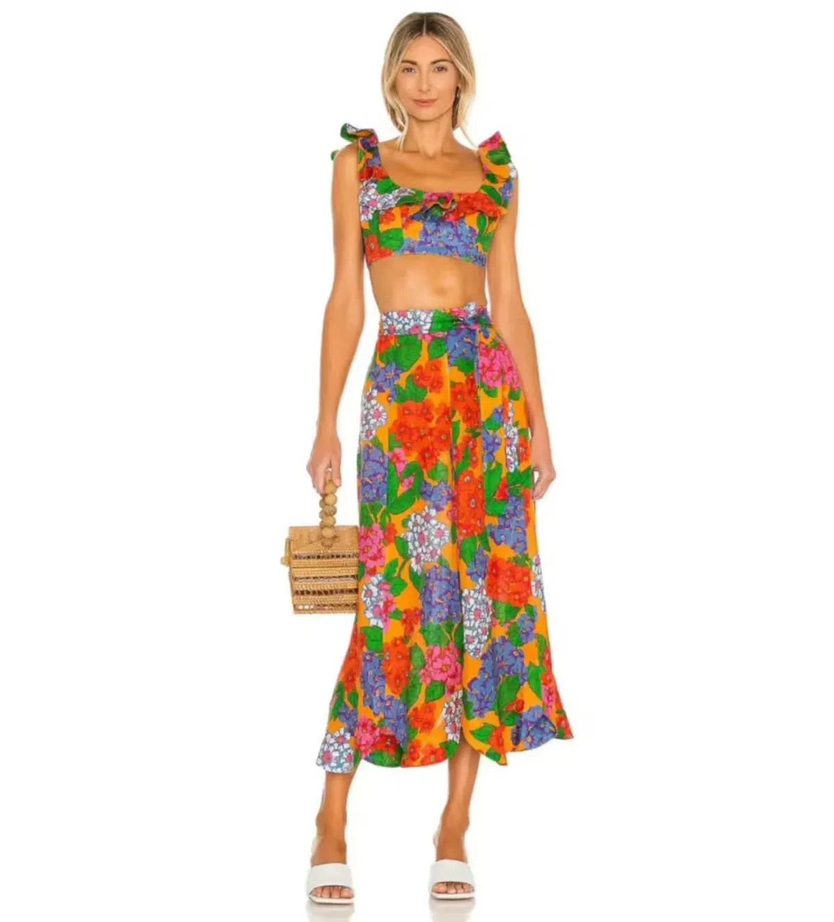 Zimmermann Riders Top Size 1/Au10 and Skirt Size 0/Au8 Set In Mango Floral for rent on The Volte - main image