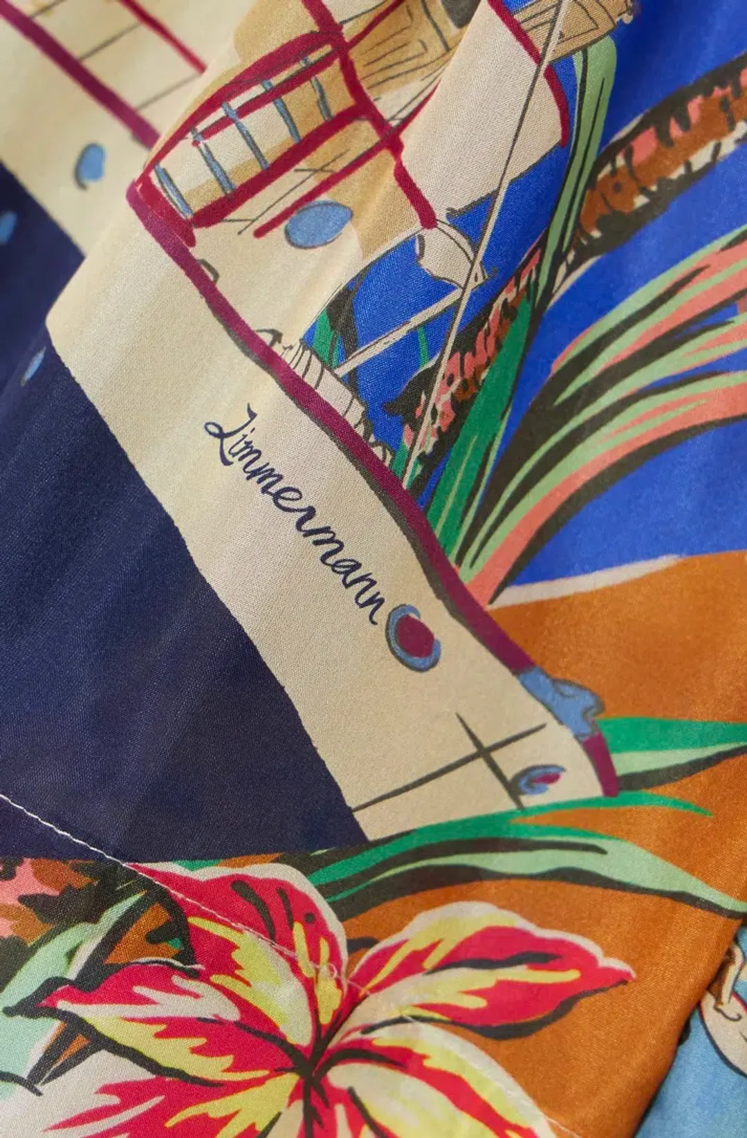  Zimmermann Alight Short Sleeve Shirt And Draw Waist Shorts Set Nautical Map Size 0/Au 8 for rent on The Volte - main image