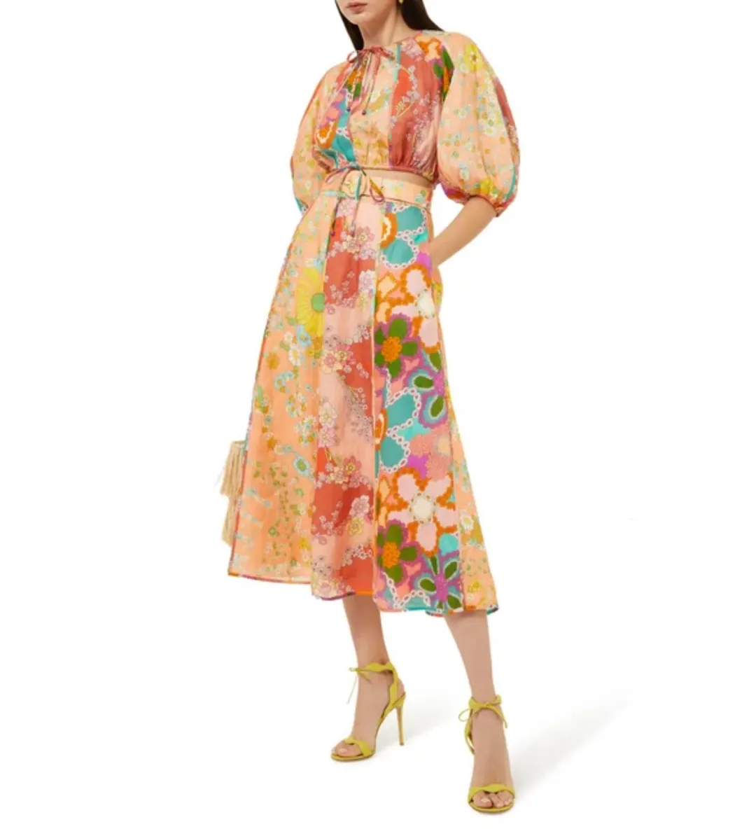 Zimmermann Lola Panelled Crop Top Size 1/Au 10 and Skirt Size 0/Au 8 in Spliced Floral for rent on The Volte - main image
