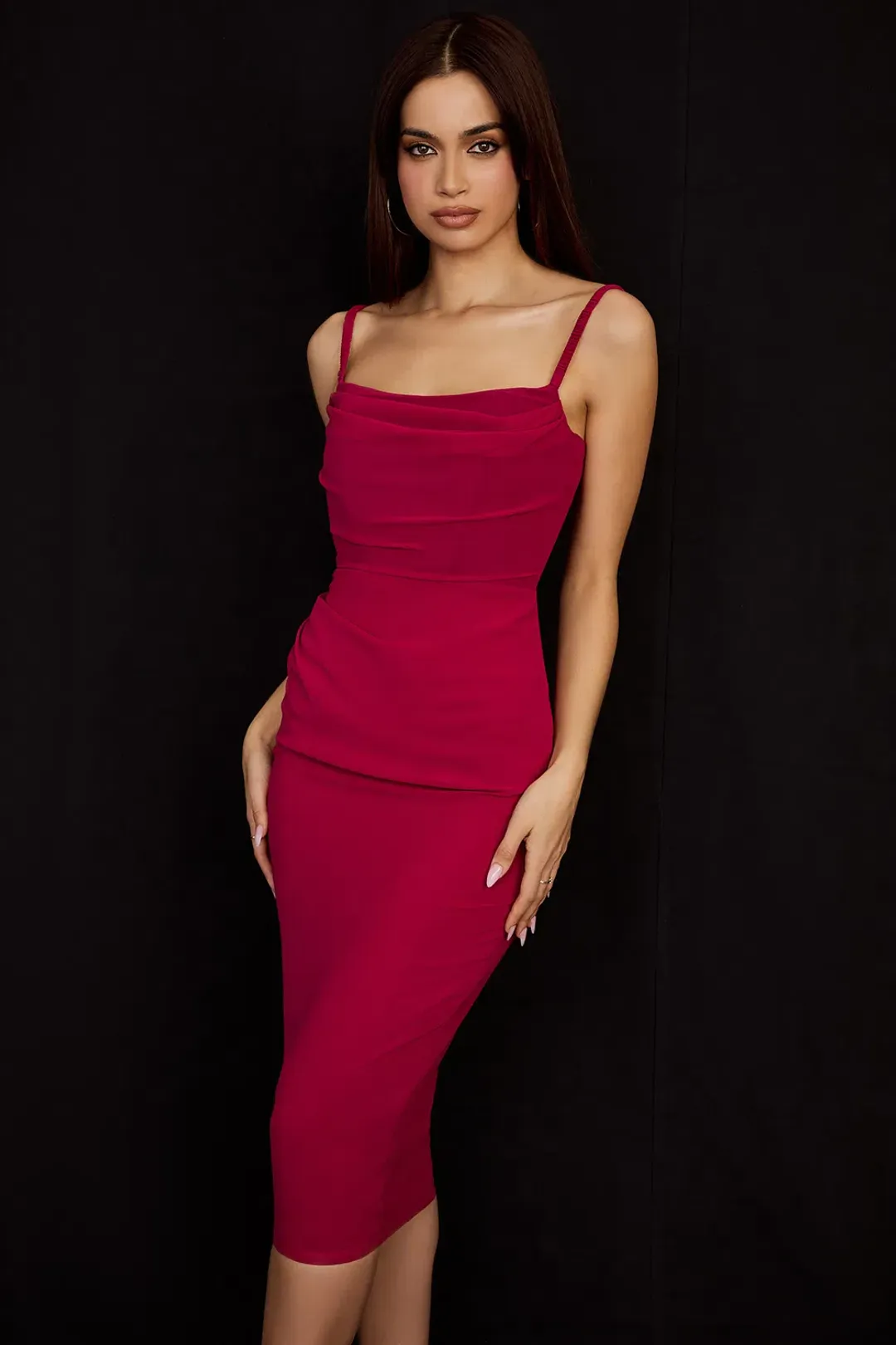 House of CB Jamille  Draped Corset Midi Dress Berry Size S/Au 8  for rent on The Volte - main image
