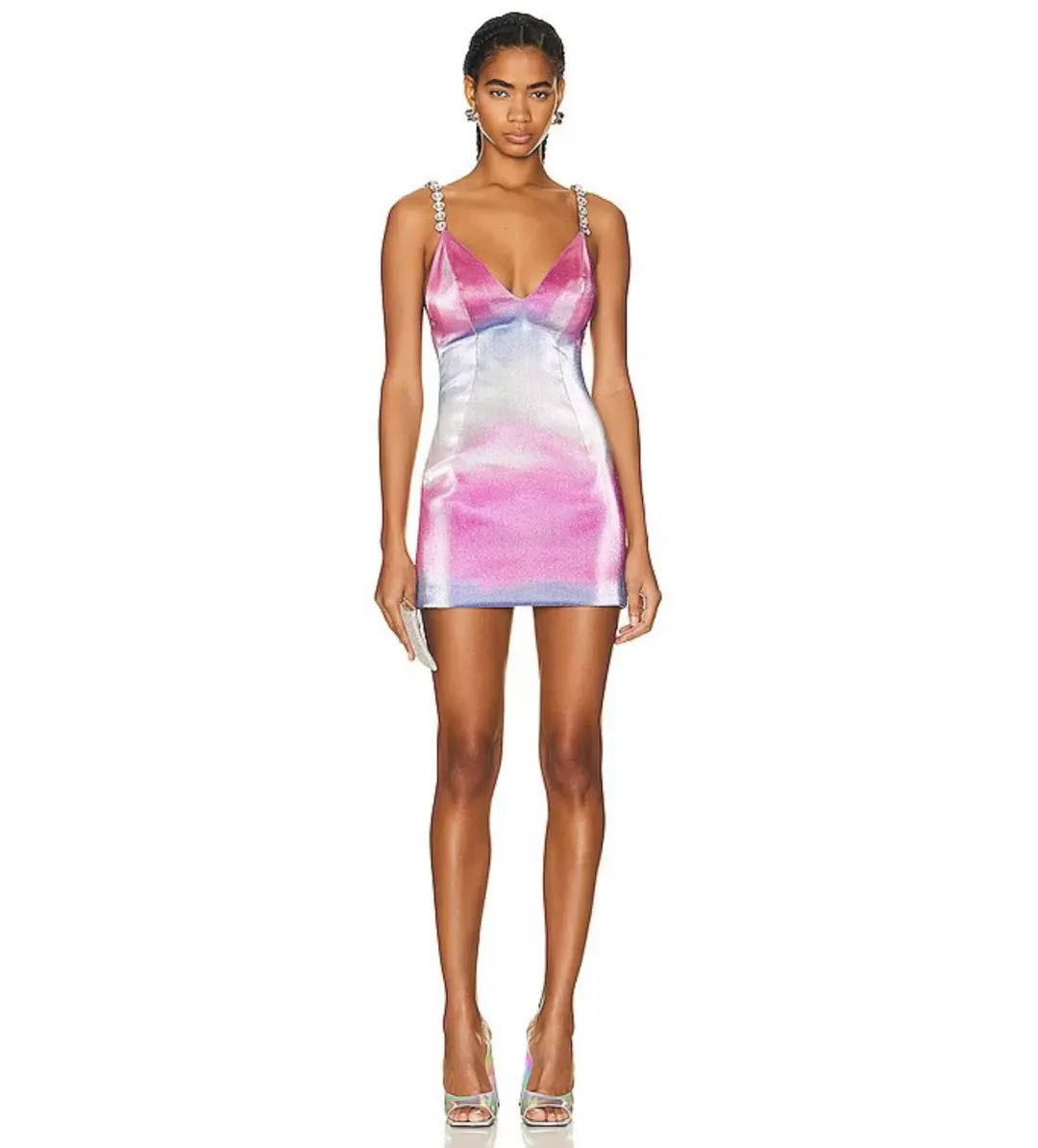 Area NYC Ombré Pink Multi Crystal Mini Dress Multi Size 0/Au 6  for rent on The Volte - main image