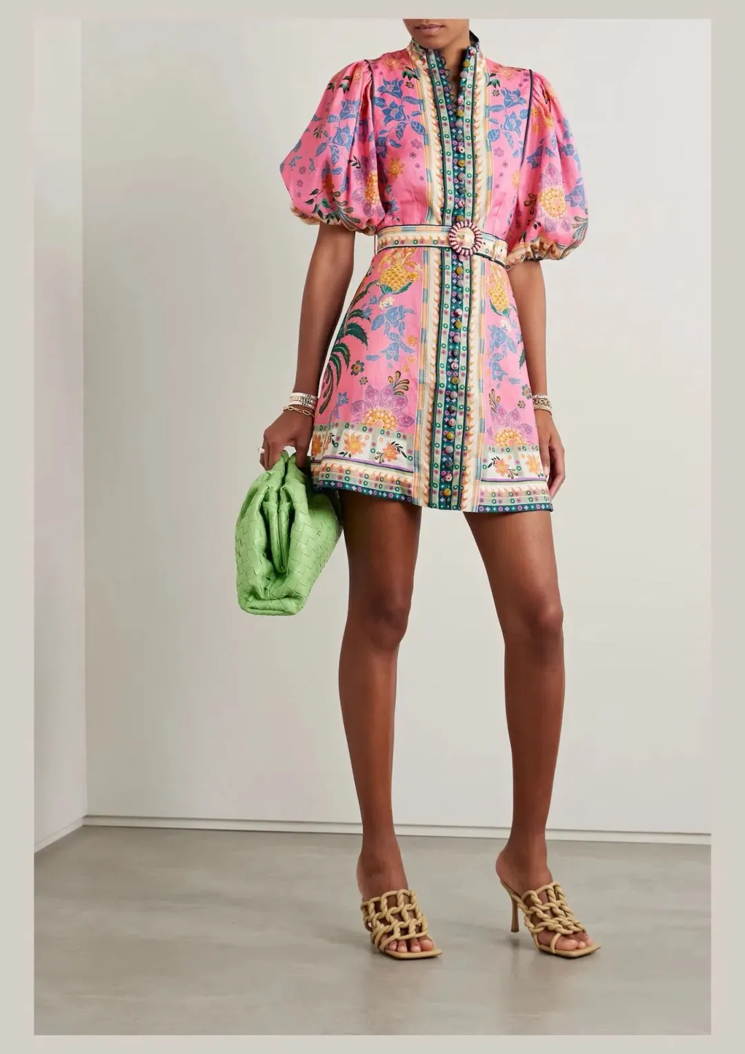 Zimmermann The Ginger Buttoned Mini Dress in Pink Multi Size 2/Au 12 for rent on The Volte - main image