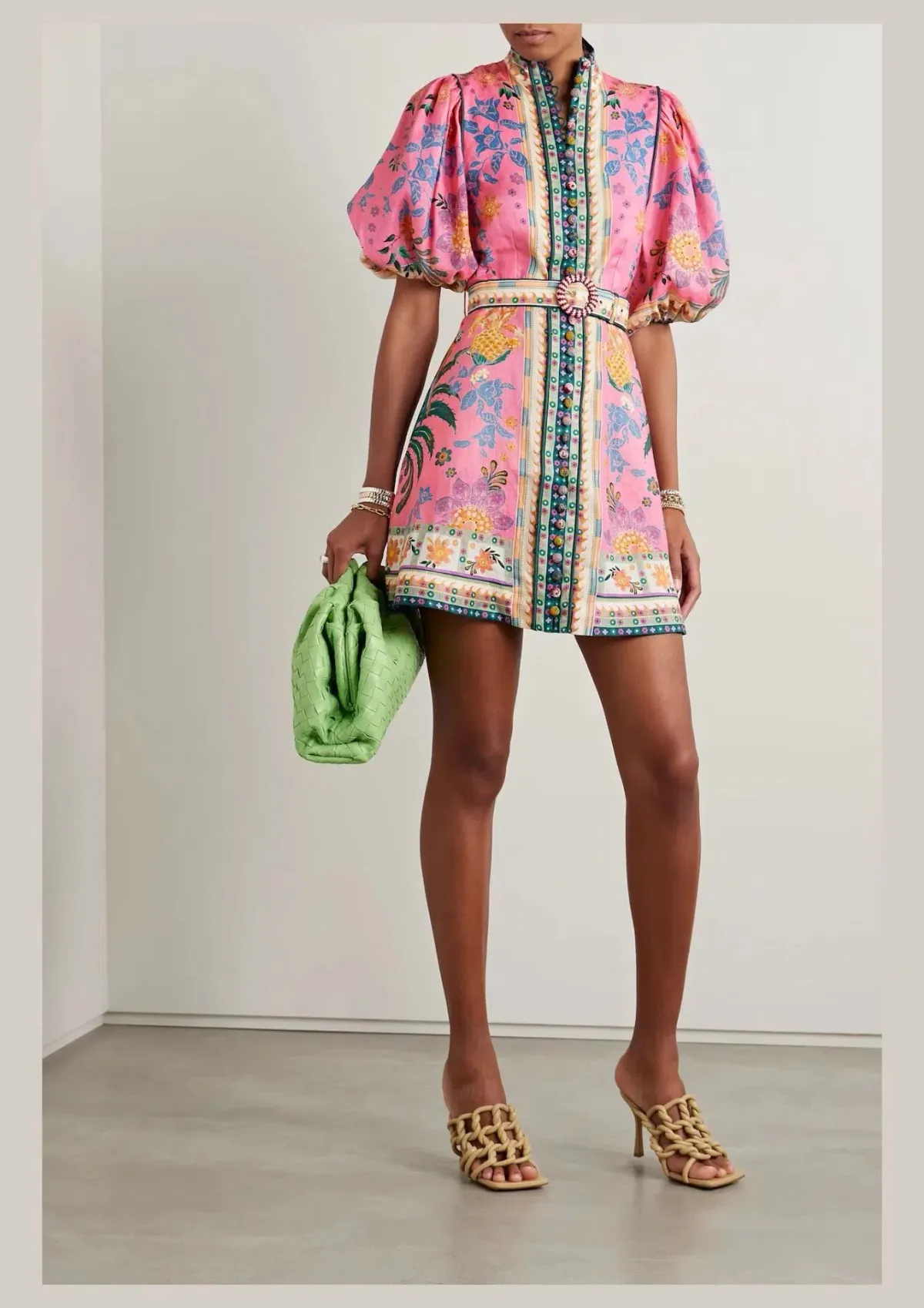 Zimmermann The Ginger Buttoned Mini Dress in Pink Multi Size 2/Au 12 for rent on The Volte - main image