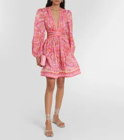 Zimmermann Halcyon Self Tie Mini Dress Pink Purple Paisley Size 2 / AU 12  for rent on The Volte - image 1