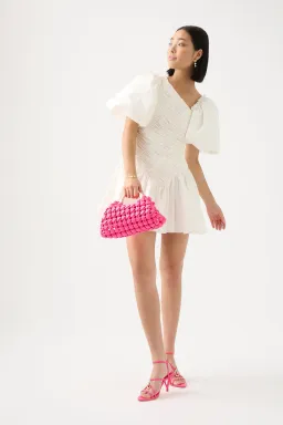 Aje Dawn Drawstring Mini Dress Ivory White Size 6 for rent on The Volte - image 2