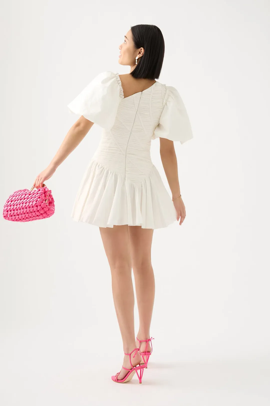 Aje Dawn Drawstring Mini Dress Ivory White Size 6 for rent on The Volte - main image