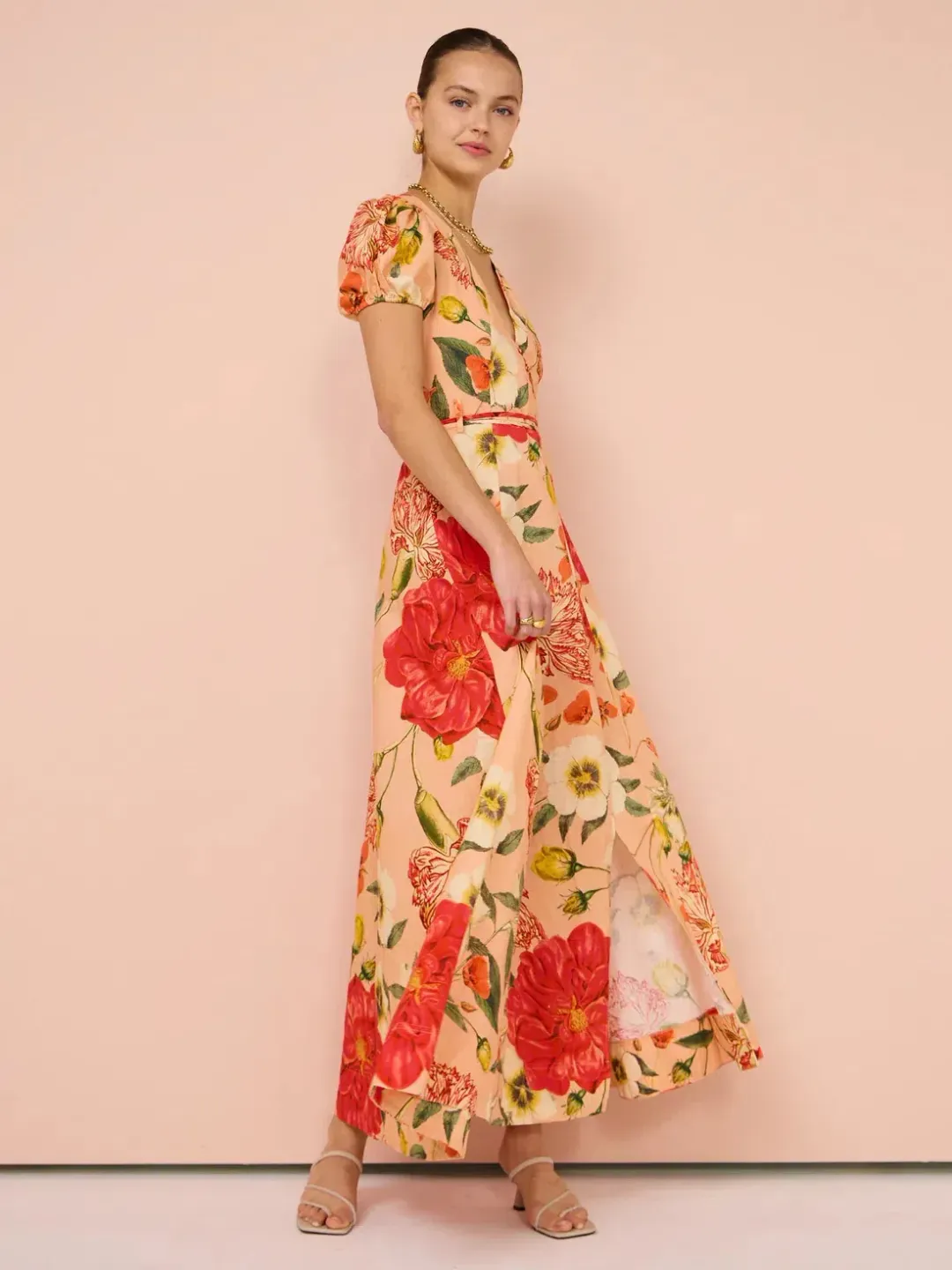 By Nicola Havanna Wrap Maxi Dress In Raspberry Punch Floral Size 8 for rent on The Volte - main image