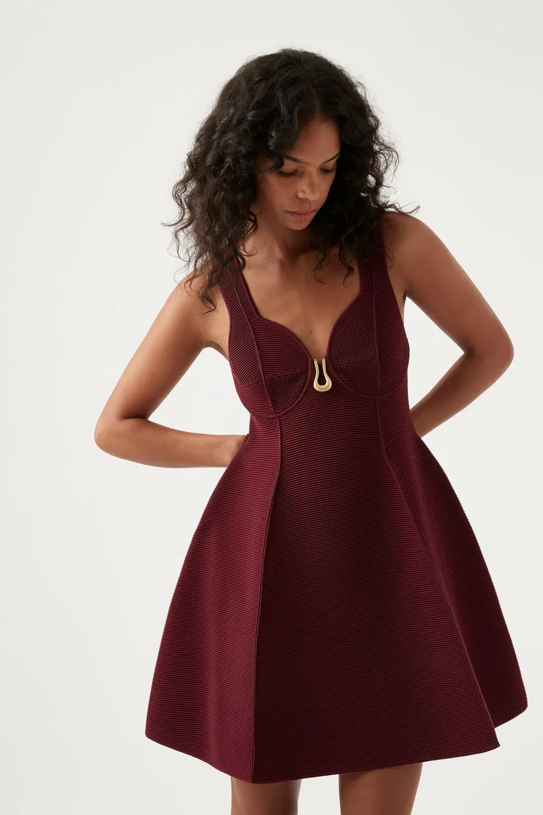 Aje Cast Knit Mini Dress Burgundy Size 8  for rent on The Volte - main image