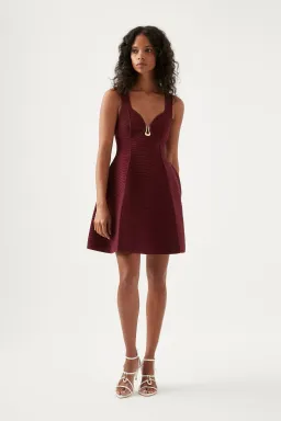 Aje Cast Knit Mini Dress Burgundy Size 8  for rent on The Volte - image 1