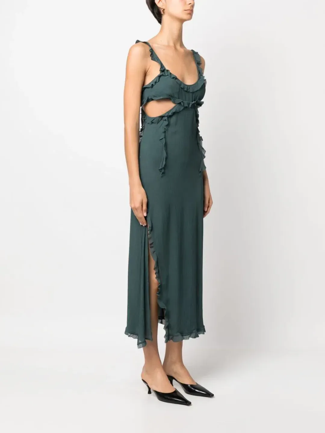 Acne Studios Ruffle Cut-Out Dress Green Size 10 for rent on The Volte - main image