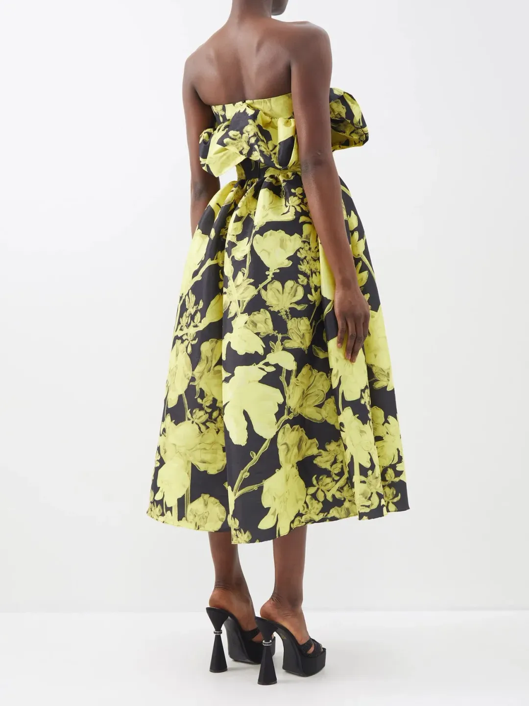 Kika Vargas Lynn Strapless Tafetta Midi Dress Black Floral SIze M/ AU 10 for rent on The Volte - main image