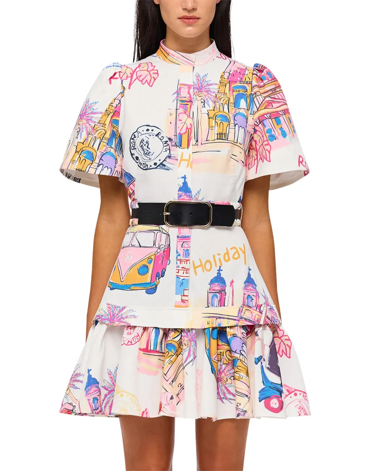 Leo Lin Beatrice Short Sleeve Mini Dress Fiesta Print Size AU 12 for rent on The Volte - main image