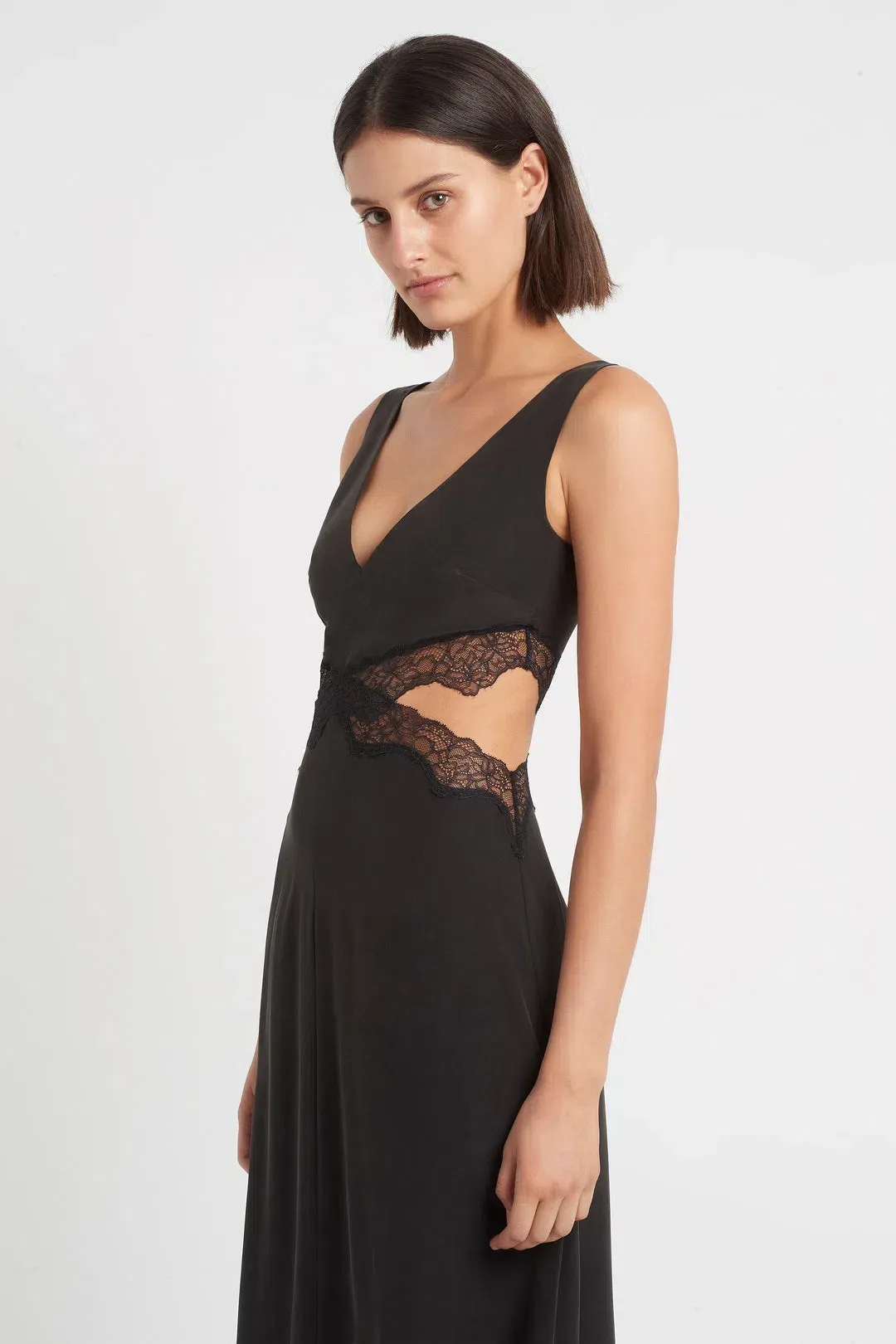 Sir the Label Alma Silk Cut Out Dress Black Size 3 / AU 12 for rent on The Volte - main image