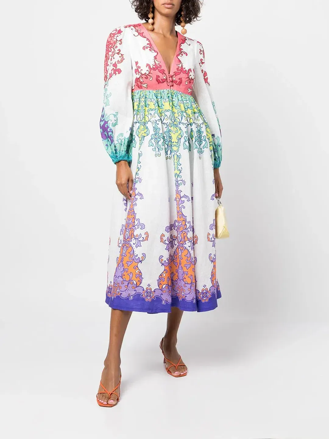 Zimmermann Nina Plunge Midi Dress Multi Size 0P / AU 6 for rent on The Volte - main image