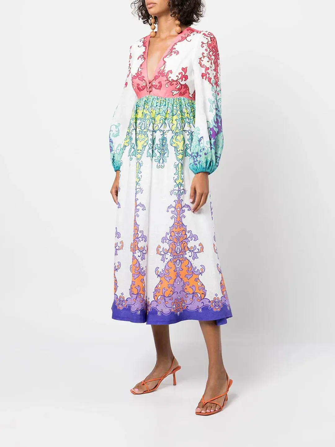 Zimmermann Nina Plunge Midi Dress Multi Size 0P / AU 6 for rent on The Volte - main image