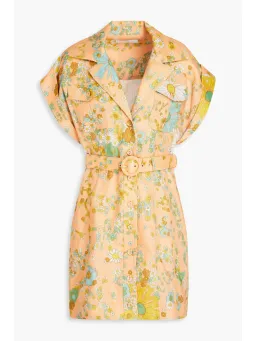 Zimmermann Lola Roll Cuff Mini Belted Dress Peach Floral Size 0P / AU 6 for rent on The Volte - image 4