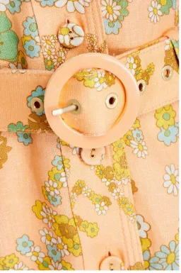 Zimmermann Lola Roll Cuff Mini Belted Dress Peach Floral Size 0P / AU 6 for rent on The Volte - image 3